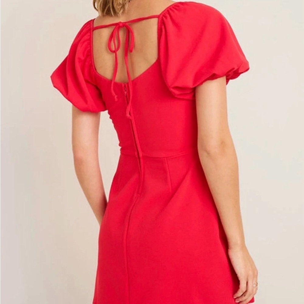 Francesca's Collections Red Puff-Sleeve Back-Tie Dress